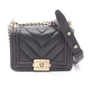 Chanel Boy Mini Chevron V-stitch Shoulder Bag/Handbag, Caviar Leather (Graine...